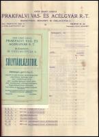 1911 Bp., Gróf Csáky László Prakfalvi Vas- és Acélgyár Rt. súlytáblázat, árjegyzék, stb