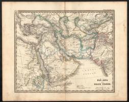 cca 1870 Ázsia térképek, 4 db: Keletindia, Ásia politikai felosztása, Asia hegyei és vízei, Elő-Ásia és a Nilus vidéke, Gotha, Justus Perthes, színezett acélmetszetek, kissé foltosak, 24x30 cm