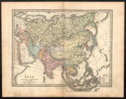 cca 1870 Ázsia térképek, 4 db: Keletindia, Ásia politikai felosztása, Asia hegyei és vízei, Elő-Ásia...