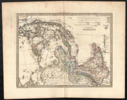 cca 1870 Ázsia térképek, 4 db: Keletindia, Ásia politikai felosztása, Asia hegyei és vízei, Elő-Ásia...