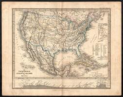 cca 1870 Amerika térképek, 3 db: Az Északamerikai Egyesült Államok és Mexico, Északamerika és Nyugotindia, Délamerica, Gotha, Justus Perthes, színezett acélmetszetek, közte foltos, 24x30 cm