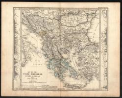 cca 1870 Europai Török Birodalom, Görög Ország és a Ióni szigetek térképe. Gotha, Justus Perthes, színezett acélmetszet, 21,5x24,5 cm