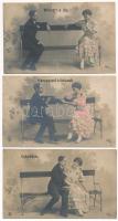6 db RÉGI romantikus motívum képeslap: szerelmes páros sorozat / 6 pre-1945 romantic motive postcard...