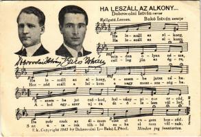 Ha leszáll az alkony... Dobrovolni István verse, Bakó István zenéje. Magyar kottás zenés képeslap / Hungarian music sheet (EB)