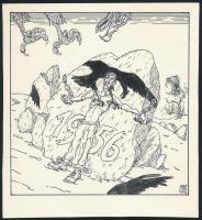 Hegedűs István (1932-2007): Retorzió, 1956. Filctoll, karton, jelzett. Az Igazság c. lapban megjelent karikatúra, hátoldalán feliratozott. 16x15,5 cm.
