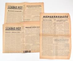 1956 össz. 3 db újság Szabad Nép okt. 21. és 23. lapszáma a forradalom előzményeivel valamint a Népszabadság nov. 20. lapszáma a közvetlen azt követő időszakból, szakadásokkal, sérülésekkel.