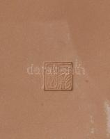 Japán kék mázas kerámia bonsai tál, jelzett, hibátlan, 30x16,5 cm