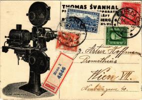 1929 Krupp-Ernemann. Thomas Svanhal Brno / Czech shop advertisement card, movie projector (lyuk / pinhole)