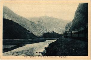 Uspallata, Cordillera de los Andes / Andes mountains, Transandine Railway line, train (cut)