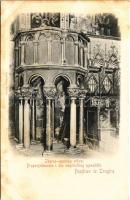 Trogir, Trau; Zborno-opatska crkva, Propovjedaonica i dio umjetnickog pjevalista. Ivan Belas / abbey church, interior, pulpit (fl)