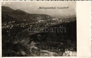 1940 Szilágysomlyó, Simleu Silvaniei; látkép, vasútvonal / general view, railway line. photo + "1940 Szilágysomlyó visszatért" So. Stpl. (EK)