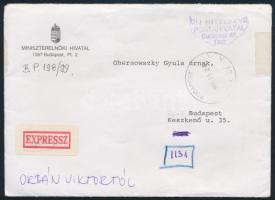 1999 Orbán Viktor (1963-) miniszterelnök levele Obersovszky Gyula (1927-2001) 1956-os forradalmárnak...