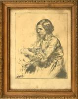 Perlmutter Izsák (1866-1932): Női portré. Rézkarc, papír, jelzett, foltos, üvegezett fakeretben, 23x19 cm