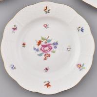 Herendi virágmintás süteményes tányér, 6db, kézzel festett porcelán, jelzett, kis kopásnyomokkal, d:...