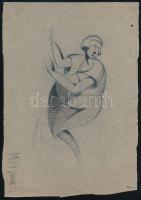Galambos Margit (?-?): Art deco női alak, 1923. Kréta, pauszpapír, jelzés nélkül, autográf datálással, 25x17 cm