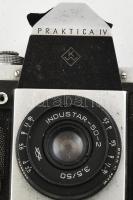 Praktica IV. fényképezőgép Industar 3,5/50 objektívvel, bőr tokkal