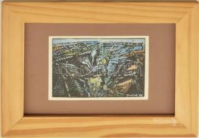 Butak András (1948-2021): Forrás. Akvarell, papír, jelzett 10x7,5 cm Üvegezett keretben