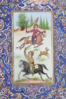 Régi iszlám csont kép, kézzel festett, dús berakásokkal díszített keretben. teljes méret: 17,5x13,5c...