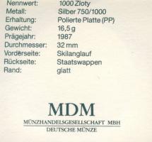 Lengyelország 1987. 1000Zl próba! "Téli olimpia-terep sí" T:PP Csak 500db! RR!! Tanúsítván...