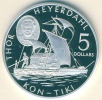 Cook-szigetek 2002. 5$ Ag "Thor Heyerdahl - Kon-Tiki, hajó" T:PP