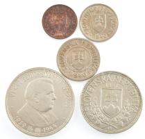 Szlovákia 1940. 20h bronz + 50h Cu-Ni + 1K Cu-Ni + 1941. 20K Ag "Cirill és Metód" + 1944. ...