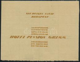 Hotel Pension Grimm, Sie reisen nach Budapest. Art deco reklám terv, 1925-30 körül. Akvarell, ceruza, papír. Jelzés nélkül, feltehetően Galambos Margit (?-?) grafikus alkotása. 12x15,5.