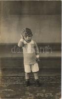 Gyerek katonai sapkában / WWI Austro-Hungarian K.u.K. military, boy with field cap. photo (fl)