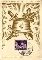 1942 Tag der Briefmarke. Einheitsorganisation der Deutschen Sammler / WWII Day of the German Stamp, NSDAP German Nazi Party propaganda, swastika s: Axster-Heudtlass + "Tag der Briefmarke 11. 1. 1942. NÜRNBERG" So. Stpl. (EK)