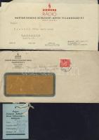 1942 442 VGR típusú Siemens rádió papírjai, mint: "pengő posta" vízjelű papír ablakos borítékkal és kék színű gyártási címkével