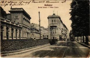 1913 Budapest I. Budai Korzó, Lánchíd utca, Hotel Fiume szálloda (háborúban megsemmisült), 43-as villamos + &quot;TESÖLD P.U. POSTAI ÜGYN&quot; (EK)