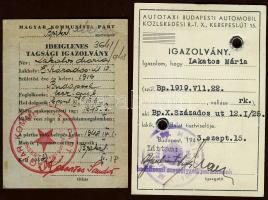 1943-as Autótaxi igazolvány és egy 1948-as ideiglenes tagsági igazolvány