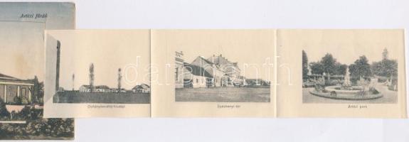 Nagyatád, artézi fürdő. Leporellolap belül Széchenyi tér, Járási takarékpénztár, Kossuth és Hunyady ...