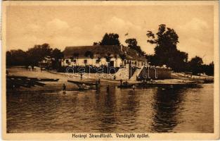 1940 Horány (Szigetmonostor), strandfürdő, vendéglői épület, Horányi csárda, étterem, fürdőzők, csónakok. Fortuna nyomda + HORÁNY POSTAI ÜGYN. (fl)