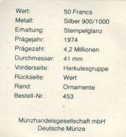 Franciaország 1974. 50Fr Ag T:2 Tanúsítvánnyal!