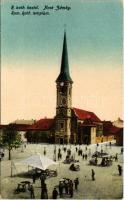 Érsekújvár, Nové Zámky; R. kath. kostol / Római katolikus templom, piac / Catholic church, market