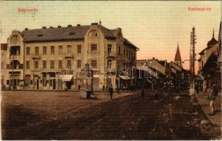 1913 Kaposvár, Széchenyi tér, hirdetőoszlop, Frank Béla és Grosz és Keszler üzlete. Szabó Lipót kiadása (EK)