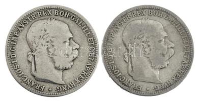 Ausztria 1893. 1K Ag "Ferenc József" (2x) T:3 patina Austria 1893. 1 Corona Ag "Franz...