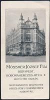 Mössmer József Fiai Budapest menyasszonyi kelengyék, stb. üzlete számolócédula, üzlet külső képével