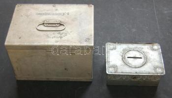 Német katonai pléh láda (22 x 16 x 15cm) és egy pléh persely kulcs nélkül