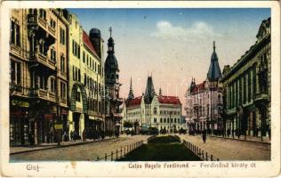 1932 Kolozsvár, Cluj; Calea Regele Ferdinand / Ferdinánd király út, Uránia mozi, üzletek / street view, cinema, shops (EB)