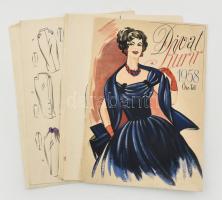 1958 Divatkurir ősz-tél, 21 db színes női divatkép, ofszet nyomat, papír, 33,5x23,5 cm.