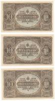 1920. 10K (3x) sorszámkövetők "a 077 742.393 - a 077 742.395" T:I- kis beszakadás Adamo K1...