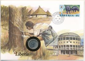 Libéria 1977. 5c Cu-Ni felbélyegzett borítékban, bélyegzéssel, német nyelvű leírással T:1  Liberia 1977. 5 Cents Cu-Ni in envelope with stamp and cancellation, with German description C:UNC