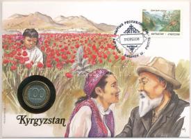 Kirgizisztán felbélyegzett borítékban, bélyegzéssel benne Oroszország 1992. 100R, német nyelvű leírással T:1 Kyrgyzstan in envelope with stamp and cancellation, in it Russia 1992. 100 Rubles with Germaní description C:UNC