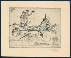 Vadász Endre (1901-1944): Felköltöztünk Budapestre rézkarc, papír. Jelzett 8,5x11,5 cm