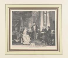 Wilhelm Beckmann (1852-1942) festménye után: Liszt Ferenc Richard és Cosima Wagner társaságában. Rotációs fametszet, papír, jelzett a metszeten, paszpartuban. 17,5x23 cm.