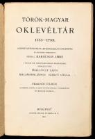 Török-magyar oklevéltár 1533-1789. A konstantinápolyi levéltárakban gyűjtötte és magyarra fordította néhai Karácson Imre. Szerk.: Thalloczy Lajos, Krcsmárik János, Szekfű Gyula. Bp., 1914, Szent István-Társulat (Stephaneum-ny.), 416 p. Sérült kiadói papírkötésben, zsírpapír védőborítóban, belül a lapok többségében jó állapotban.