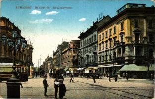 Budapest VIII. Rákóczi út, villamosok, Hotel Orient szálloda, Emke kávéház (Rb)