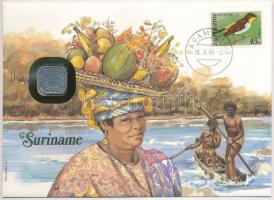 Suriname 1980. 5c Al felbélyegzett borítékban, bélyegzéssel, német nyelvű leírással T:1  Suriname 1980. 5 Cents Al in envelope with stamp and cancellation, with German description C:UNC