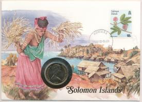 Salamon-szigetek 1977. 20c Cu-Ni II. Erzsébet felbélyegzett borítékban, bélyegzéssel, német nyelvű leírással T:1  Solomon Islands 1977. 20 Cents Cu-Ni Elizabeth II in envelope with stamp and cancellation, with German description C:UNC